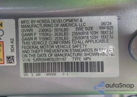 2025 Honda Cr-V Hybrid Sport-L z USA, uszkodzony, nr VIN 5J6RS5H80SL001167